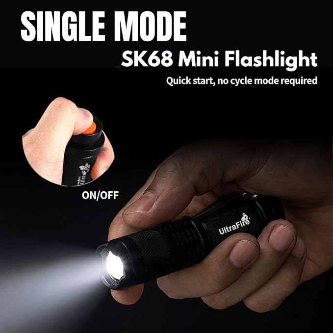 ULTRAFIRE 3 Pack Mini Flashlights Focus Adjustable SK68 Single Mode Tactical - Image 3
