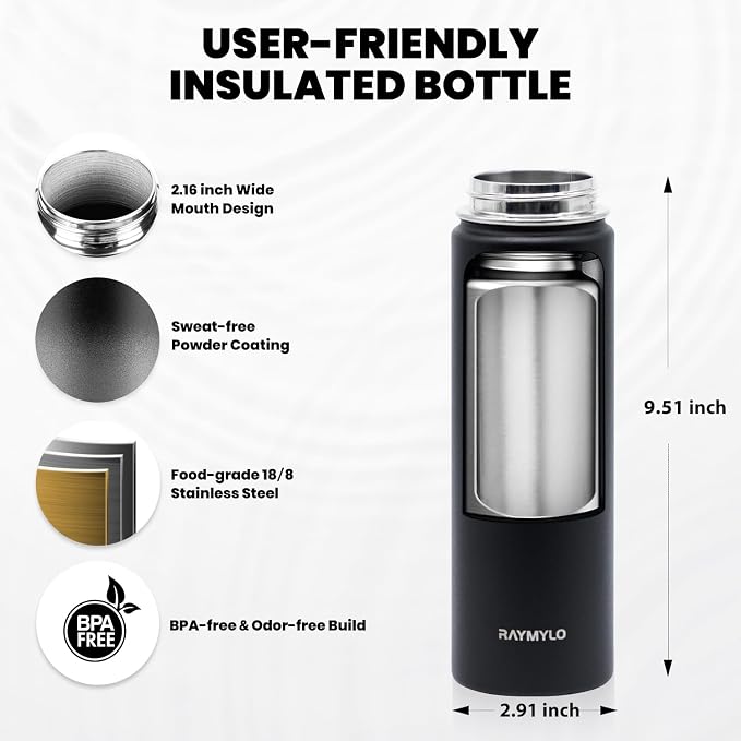 RAYMYLO Insulated Water Bottle 20 oz, Triple Wall Vacuum Stainless Steel - Image 5