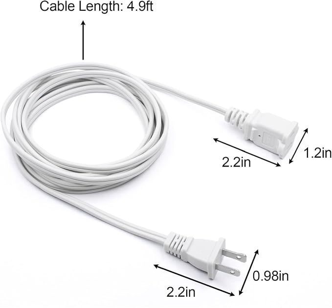 5 FT Extension Cord, 18 AWG Small Polarized Male-Female Power Cable - Image 5