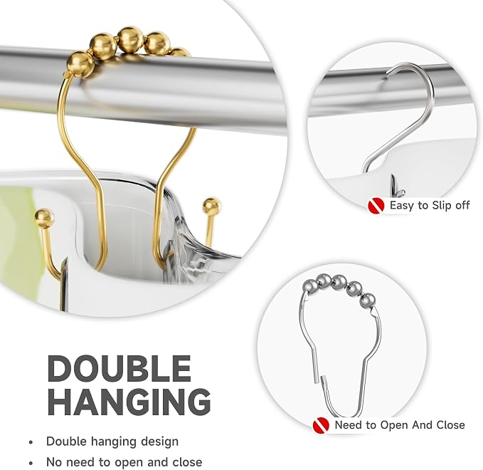 Bathway Shower Curtain Hooks, Shower Curtain Rings Rust Proof Double Hook - Image 3