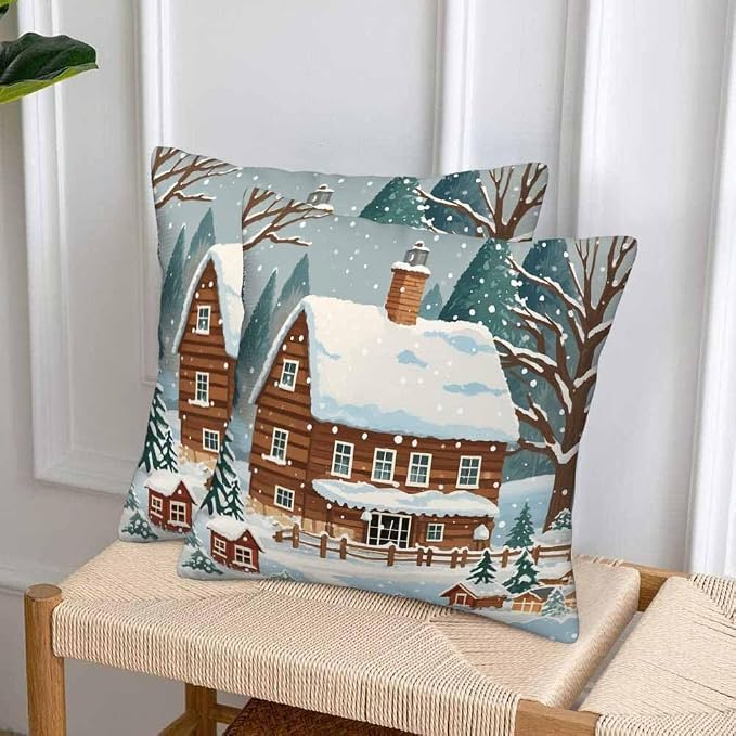 Farmhouse Throw Pillow Covers 18x18 Winter Snow Tree Set of 2 Pillow Cases - Image 4