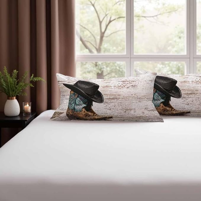 Western Cowboy Embroidered Boots Hat 12 X 20 Throw Pillow Covers Set of 2 - Image 9