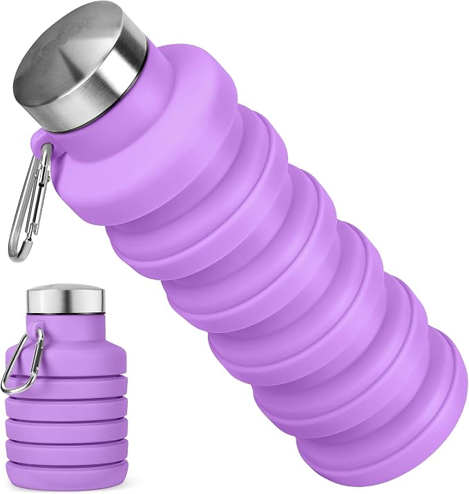 Collapsible Water Bottle, 16oz Portable Reusable Silicone Water Bottle by HOME