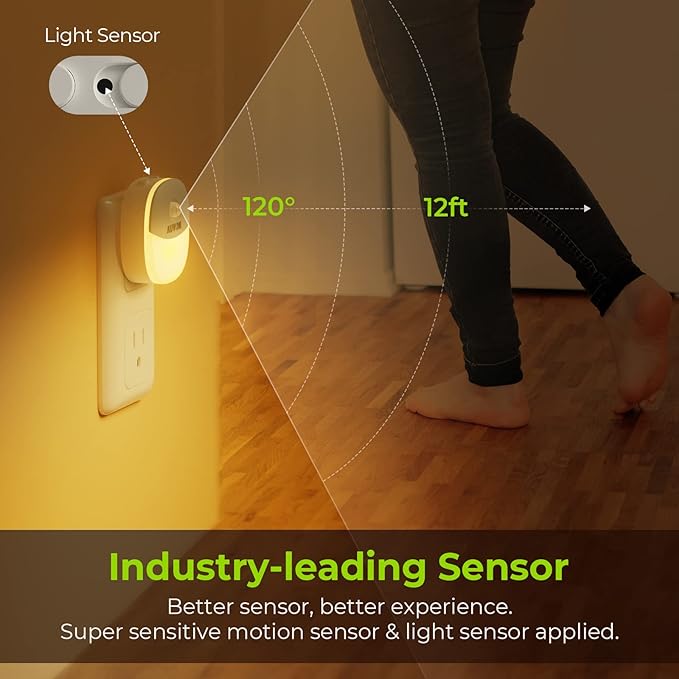 AUVON Plug in Night Light with Motion Sensor and Dusk to Dawn Sensor, Mini Warm - Image 3