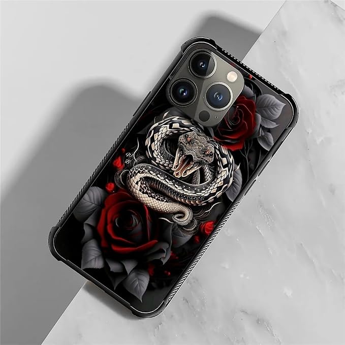 for iPhone 13 Pro Case, Entwined Rose Snake Pattern Graphic Design Girl Boy - Image 7