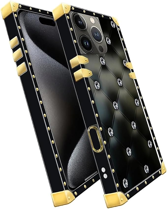 Compatible with iPhone 16 Pro Max Case, Shiny Black Sofa Crystal Luxury Golden - Image 3