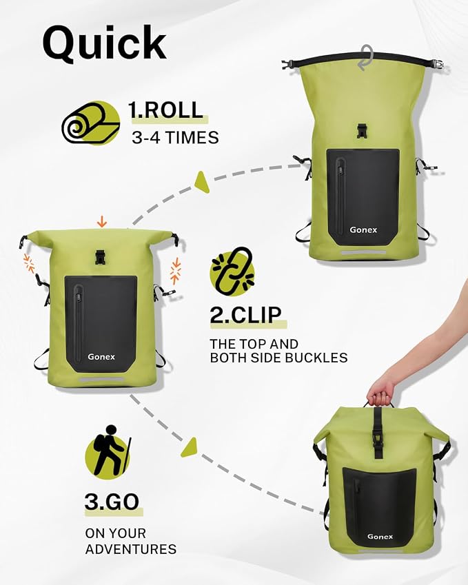 Gonex Ultralight Waterproof TPU Backpack, 55L Roll Top Dry Bag - Image 7