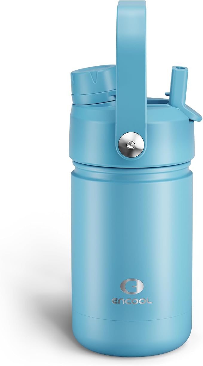 Kids Insulated Water Bottle - 12oz Stainless Steel Water Bottle with Dual Spouts by ENCOOL