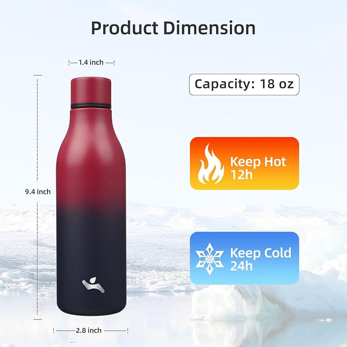 Insulated Water Bottle with Strap, 18 oz Double Wall Stainless Steel Vacuum - Image 2