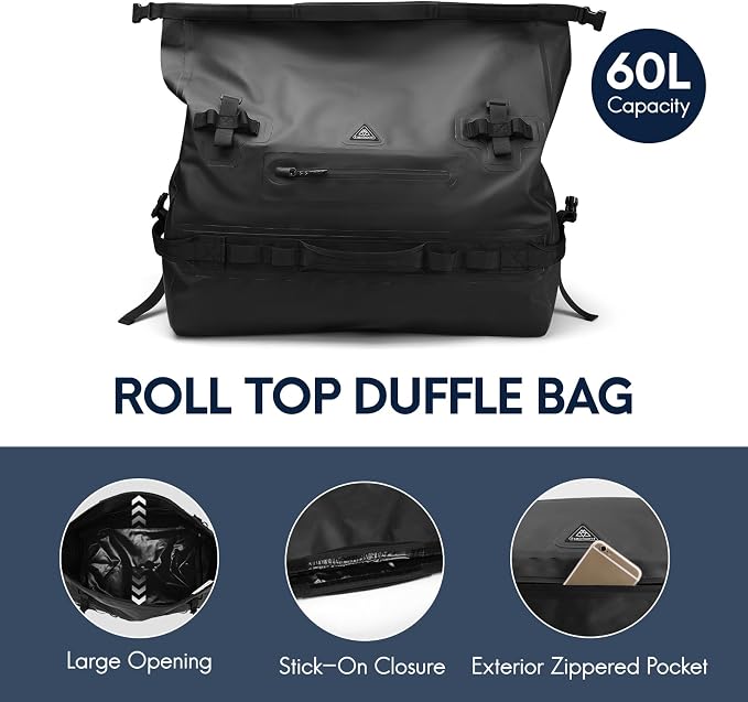 Haimont Large Waterproof Duffel Backpack Roll-Top Heavy Duty Dry Duffle Bag - Image 4
