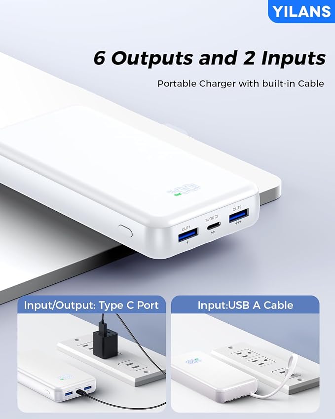 Portable Charger, 50000mAh Power Bank Built-in Cable, 22.5W PD USB C In & Out - Image 6