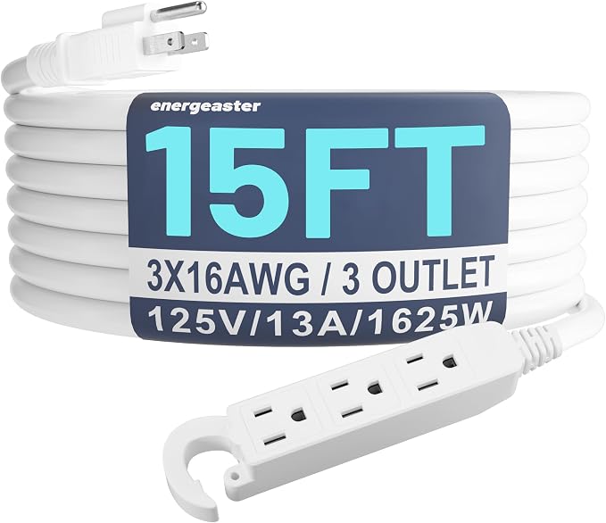 16/3 15 Ft 3 Outlet Extension Cord Outdoor Waterproof, 3 Prong by energeaster