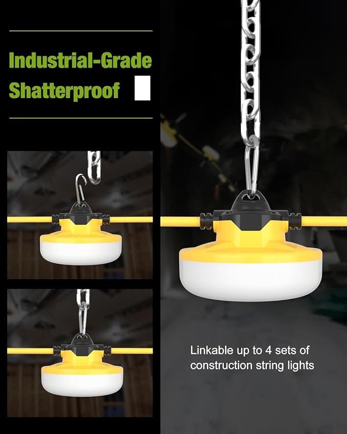 YXL 130W 16000LM Construction String Lights Temp Lighting 100FT Industrial LED - Image 7