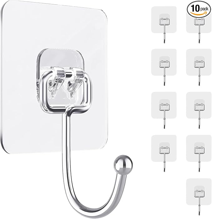 10 PCS Adhesive Wall Hooks 33lb Reusable Anti-Skid Traceless Hooks Heavy Duty by HOGXUAE