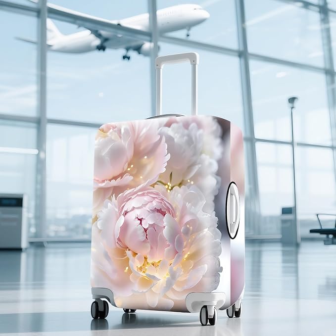 ANNA QUEEN Pink Peony Flower Luggage Cover, Stretchable Suitcase Protector - Image 9