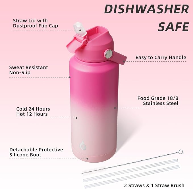 BJPKPK Water Bottle with Straw Lid, 32oz Vacuum Insulated Water Bottles - Image 3