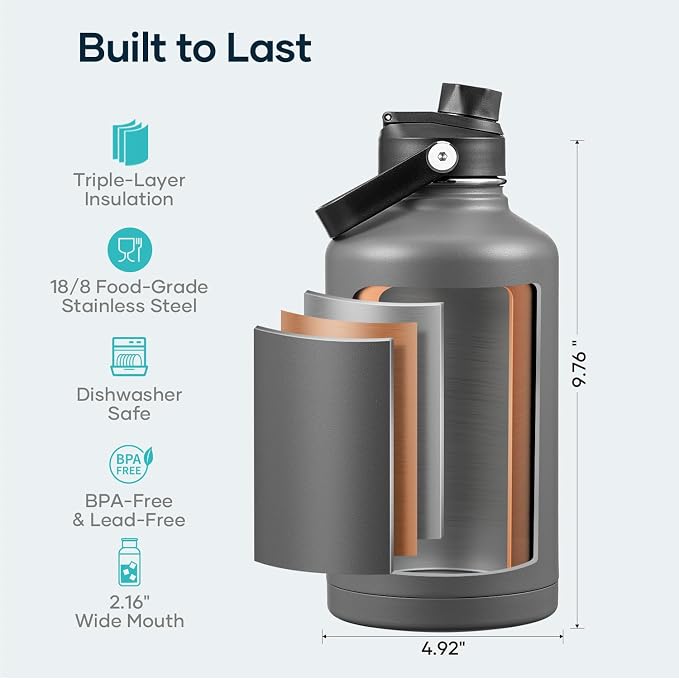 BUZIO 64oz Water Bottle Insulated Stainless Steel BPA Free Double Wall Travel - Image 4