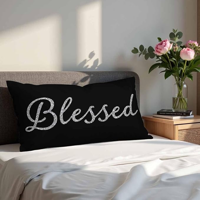 Bling Blessed White Throw Pillow Covers 12 X 20 Highlights Blessed Black Set of - Image 4