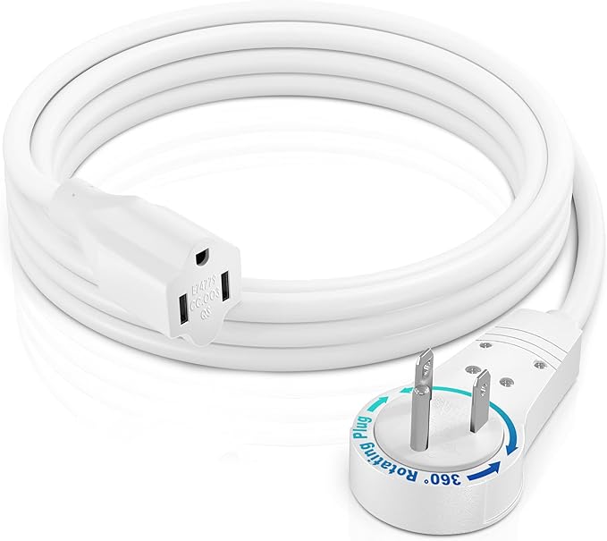 Maximm Extension Cord 5 Feet White Flat Plug, 360° Rotating Short Power Cord by MaximmCable