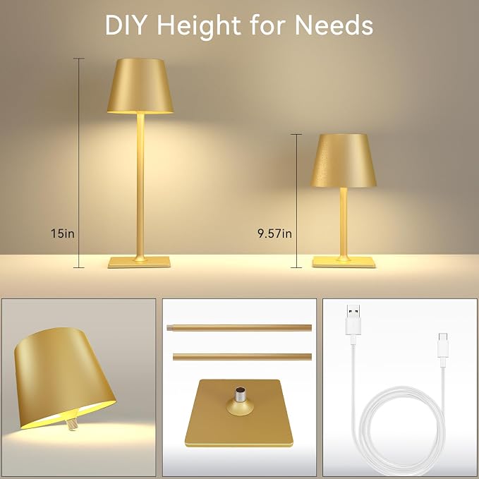 Yogaret 4 Pack Gold Rechargeable Led Cordless Table Lamps, Cordless Lamp - Image 2