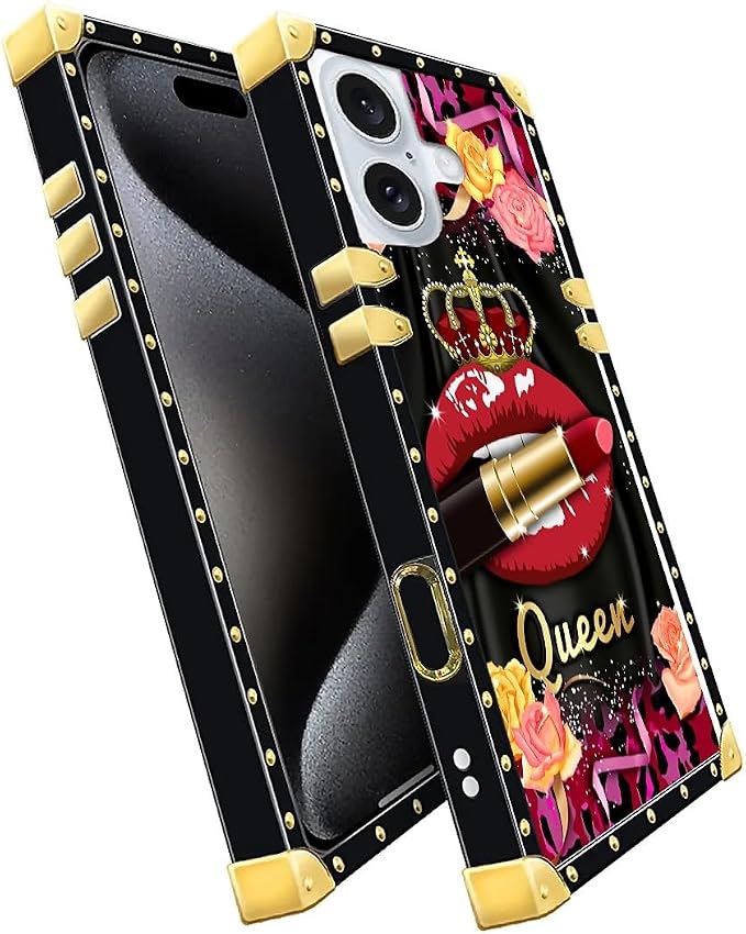Compatible with iPhone 16 Case, Queen Lip Crown Leopard Print Luxury Golden - Image 3