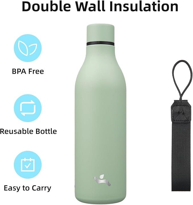 Insulated Water Bottle with Strap, 25 oz Double Wall Stainless Steel Vacuum - Image 3