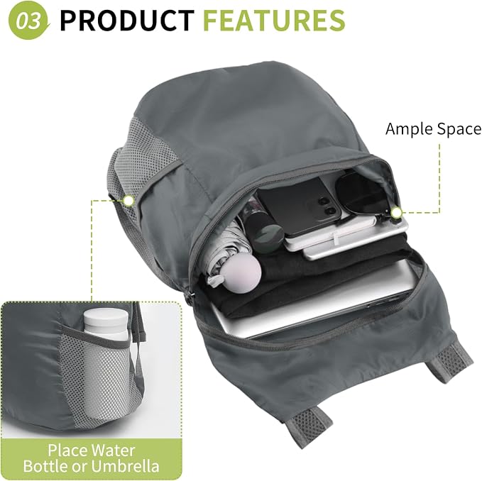 20L Ultra Hiking-Daypack Lightweight Foldable Travel Packable Backpack - Image 5
