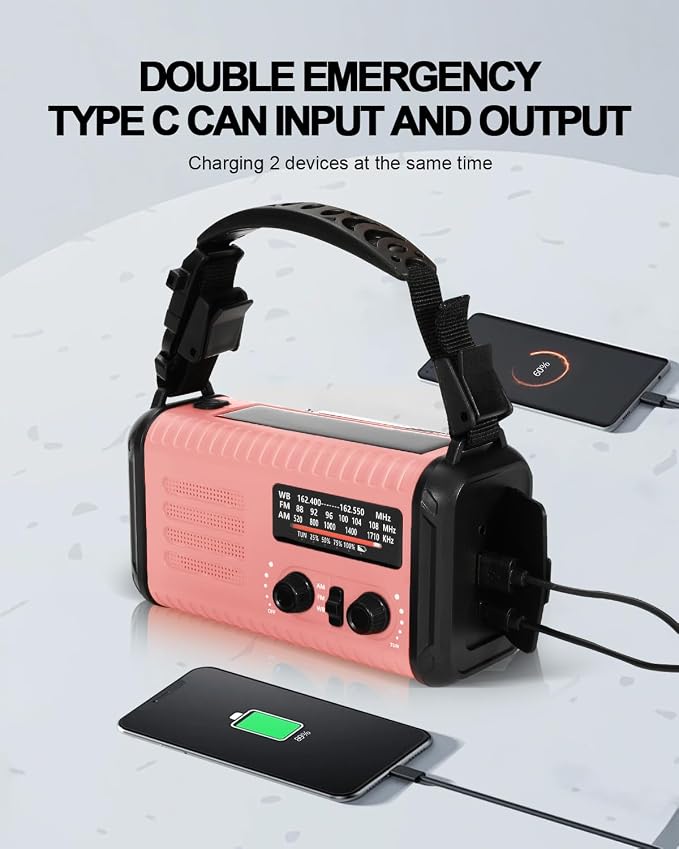 Emergency Crank Radio, 20000mAh / 74000mWh Solar Hand Crank Weather Radio - Image 3