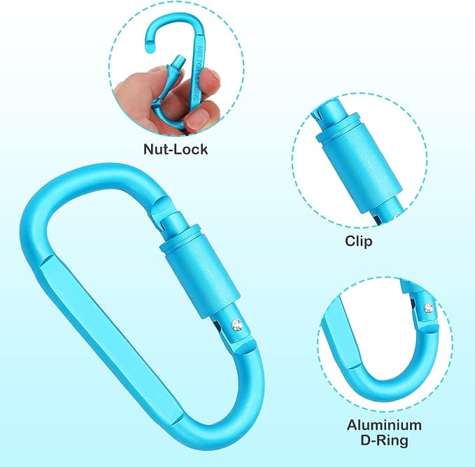 Craebuer 4 Pack Carabiner Clip, 3 inch Aluminum D-Ring Shape Locking Carabiners - Image 3
