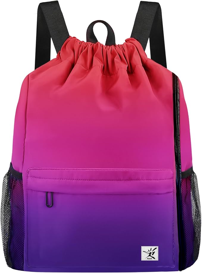 Drawstring Backpack with Mesh Pockets String Gym Bag Sackpack Sandproof Water by Risefit