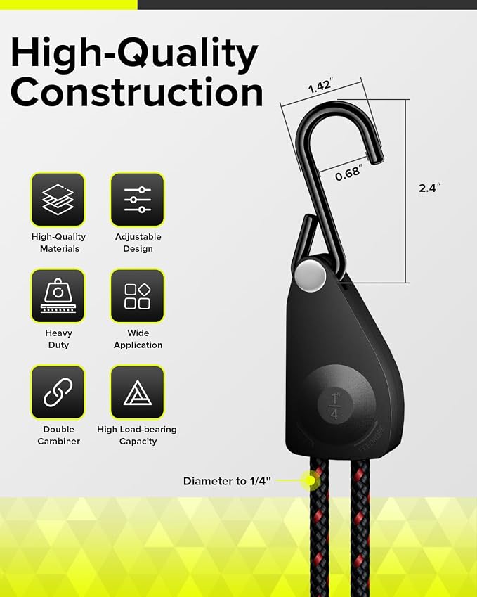1/4" Ratchet Tie Down Straps, Heavy Duty Kayak Pulley System - Image 2