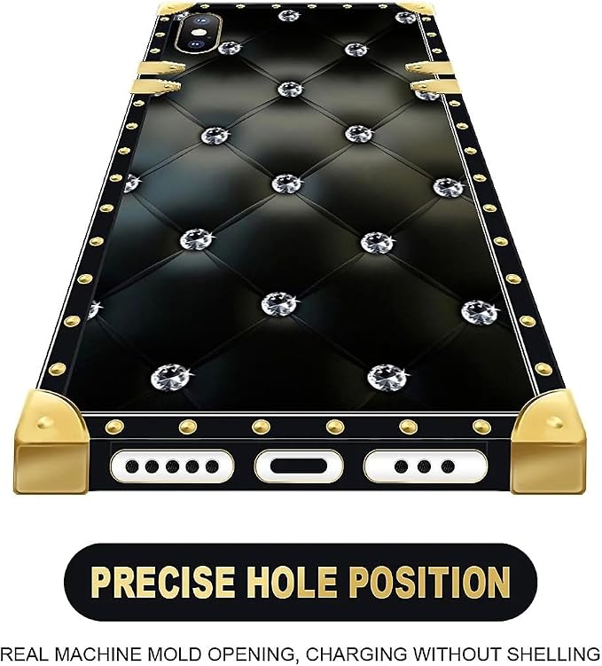 Compatible with iPhone XR Case, Shiny Black Sofa Crystal Luxury Golden - Image 5