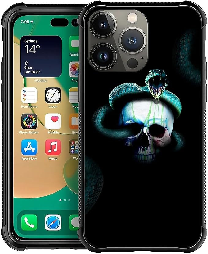for iPhone 14 Pro Case, Skeleton Winding Snake Pattern Graphic Design Girl Boy by FKBRCL4U