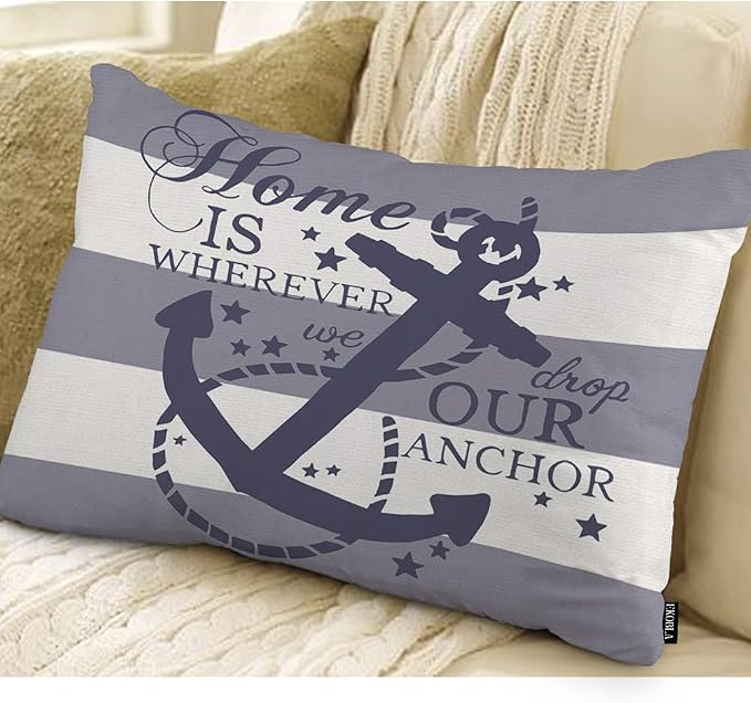 EKOBLA Nautical Pillow Covers Home is Wherever We Drop Our Anchor Waist Lumbar - Image 2