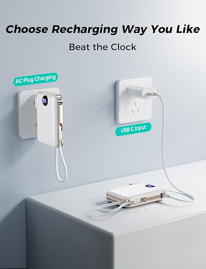 Portable Charger with Built-in Cables & Wall Plug, 10000mAh Power Bank - Image 4