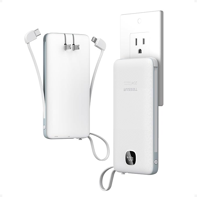 Portable Charger with Built in Cables, TESSAN 10000mAh Power Bank Fast Charging by TESSAN