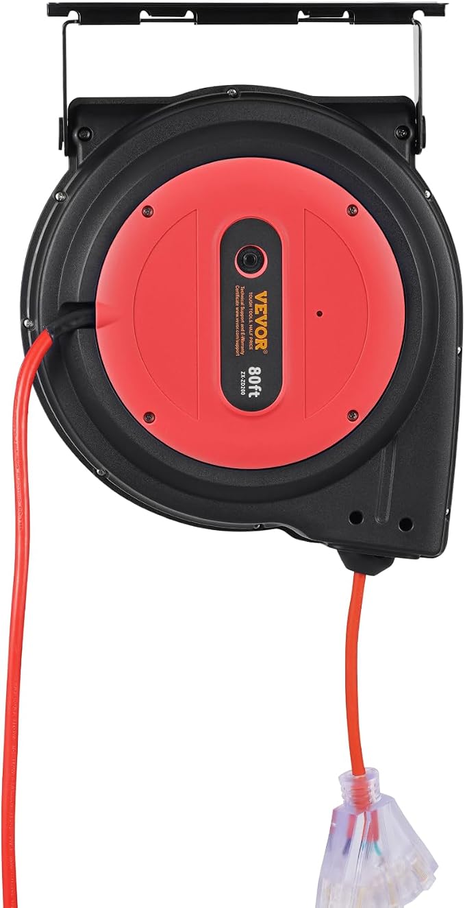 VEVOR 80FT Retractable Extension Cord Reel, 12AWG/3C SJTOW Heavy Duty Power - Image 12