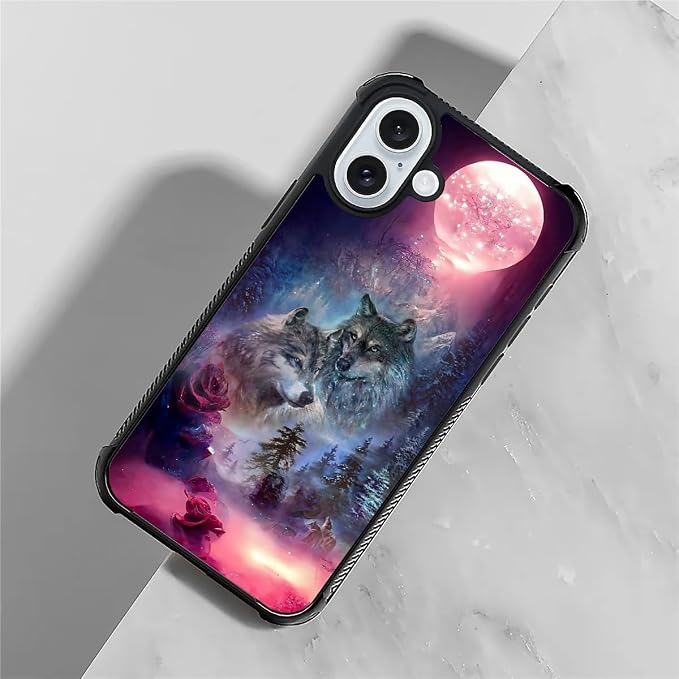 for iPhone 16 Case, Star Two Wolfs Howling Pattern Graphic Design Girl Boy Soft - Image 5