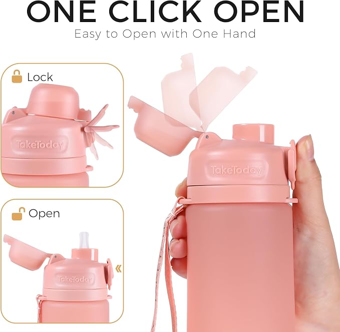 TakeToday Collapsible Water Bottles 21oz, Foldable Platinum Silicone Travel - Image 6