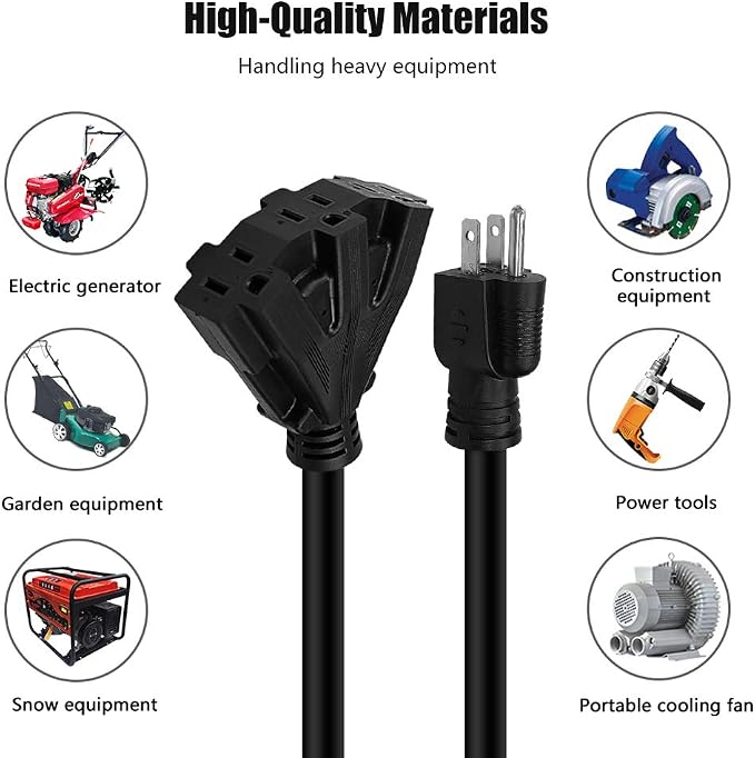 100FT 12/3 Outdoor Extension Cord, Heavy Duty 3-Outlet SJTW Indoor/Outdoor - Image 7