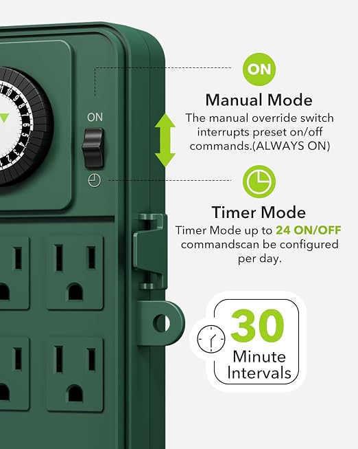 BN-LINK Outdoor Power Stake Timer Waterproof, 24-Hour Mechanical Timer - Image 4