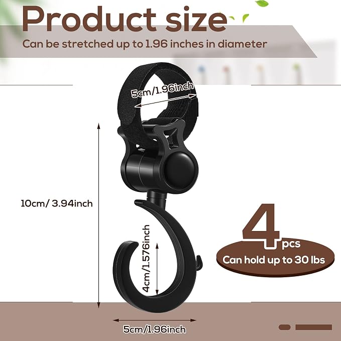 Taiyin 4 Pcs Walker Hook Hanging Multipurpose 360° Rotation Stroller Clip - Image 2