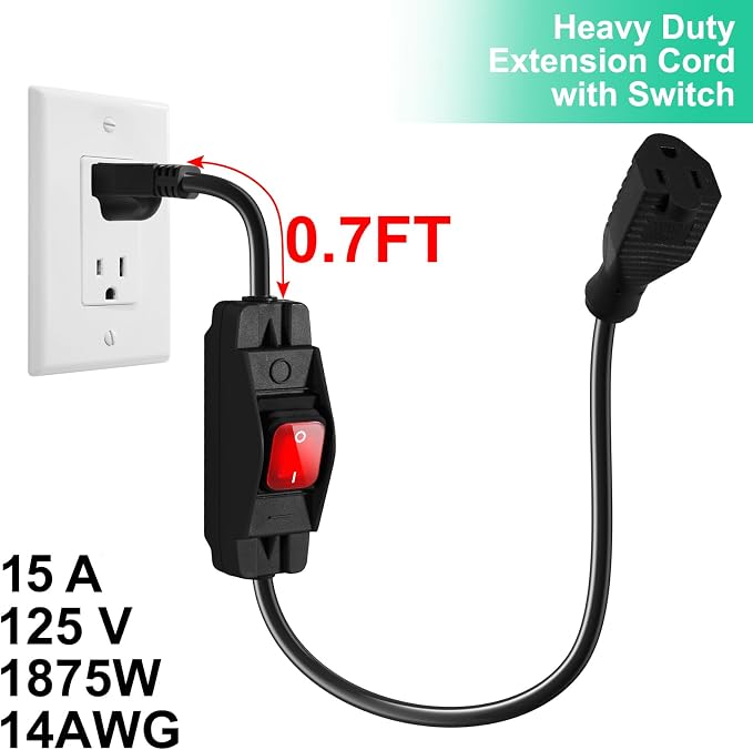 Outdoor Waterproof On/Off Switch Extension Cord, Heavy Duty 125v/250v Black - Image 3