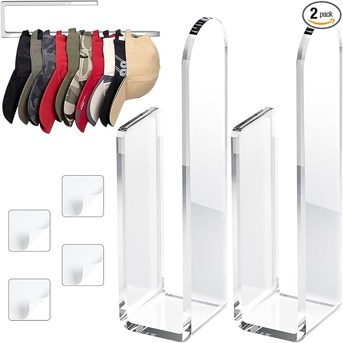 2 Pack Hat Rack for Baseball Cap, Adhesive Hat Hooks for Wall, Acrylic Hat by Unknown