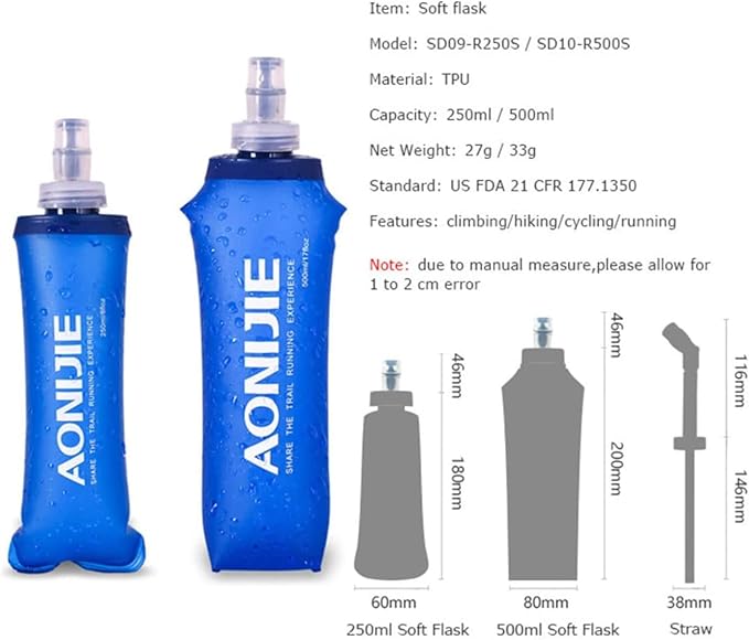 AONIJIE 250ML/350ML/500ML/600ML Portable TPU Soft Water Bottle Folding Soft - Image 2