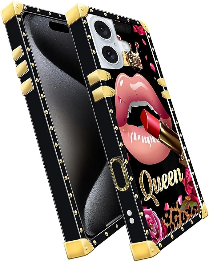 Compatible with iPhone 16 Case, Glitter Red Rose Queen Leopard Lipstick Luxury - Image 3