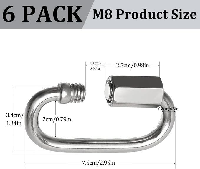 Locking Carabiner Clips, Stainless Steel Spring Snap Hook Locking Carabiner - Image 2