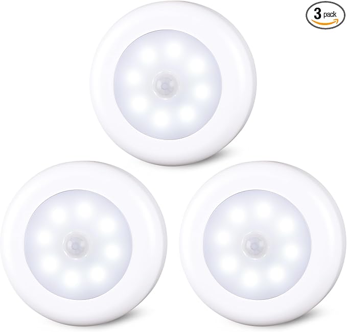 STAR-SPANGLED 3 Pack 3.1” Motion Sensor Lights Indoor AA Battery Operated by STAR-SPANGLED