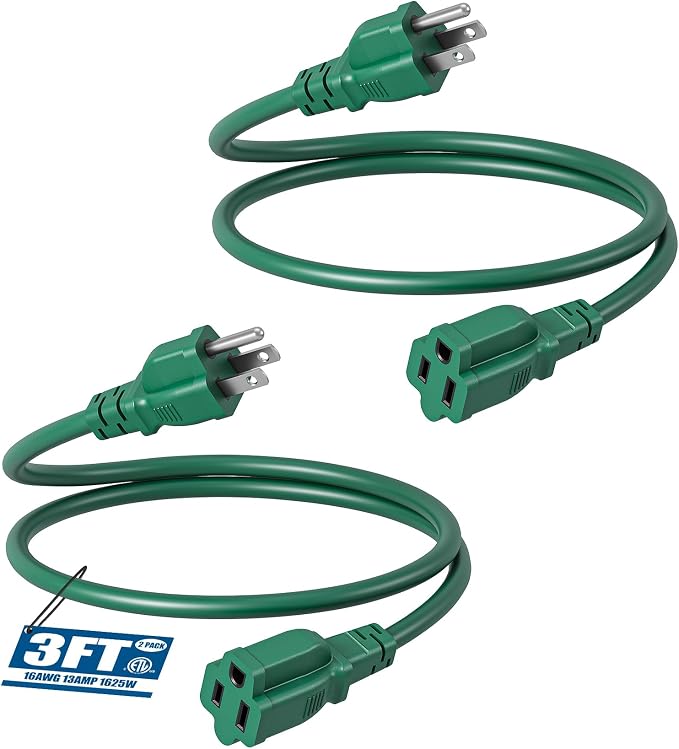 DEWENWILS 2-Pack Extension Cord 3 Ft, Indoor Use, 16/3 AWG SJTW, Durable & by DEWENWILS