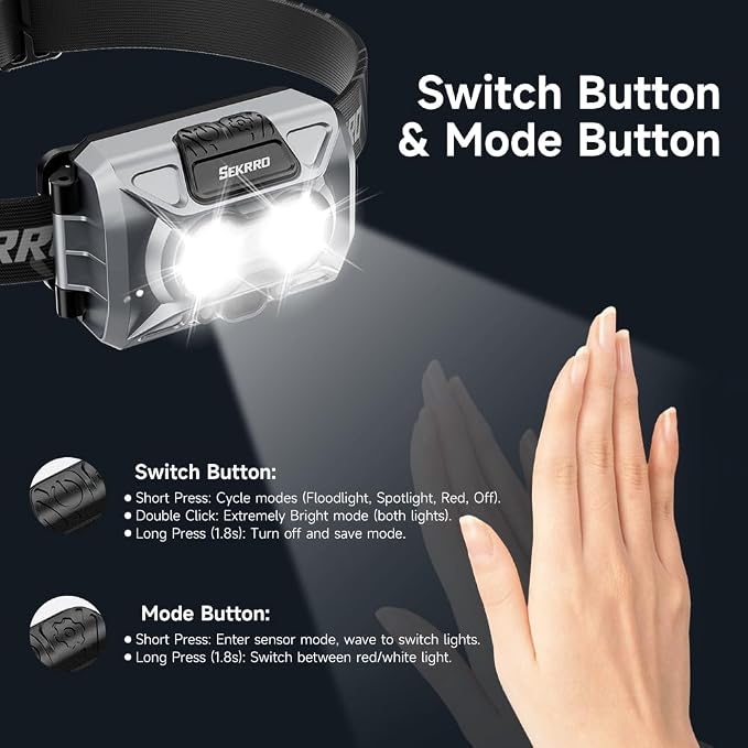 Sekrro F8 Headlamp Rechargeable, 800 Lumen Super Bright LED Head Lamp, IP67 - Image 7